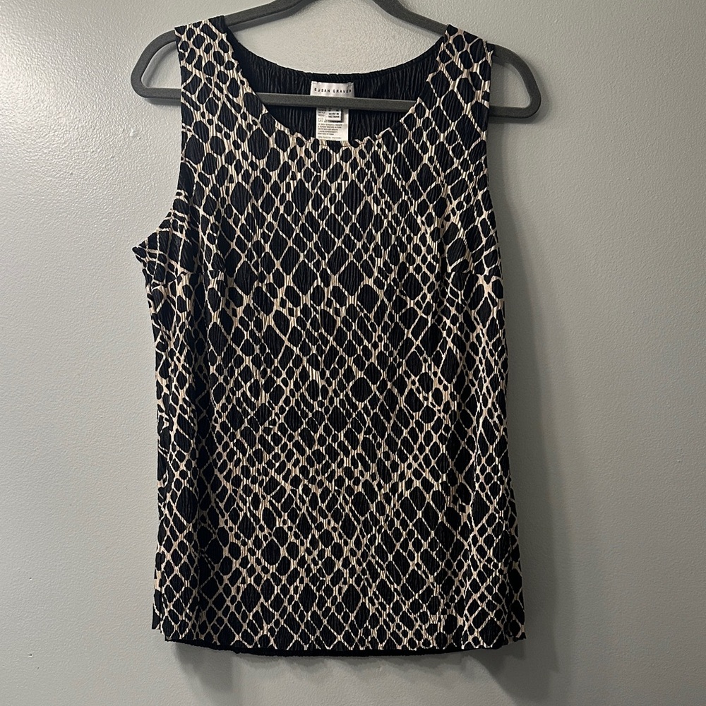 Susan Graver Print & Solid Textured Woven Reversible Tank Top